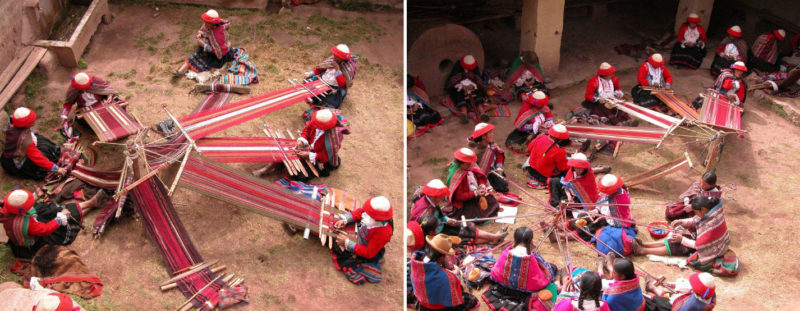 Tejedoras peruanas con telar de cintura