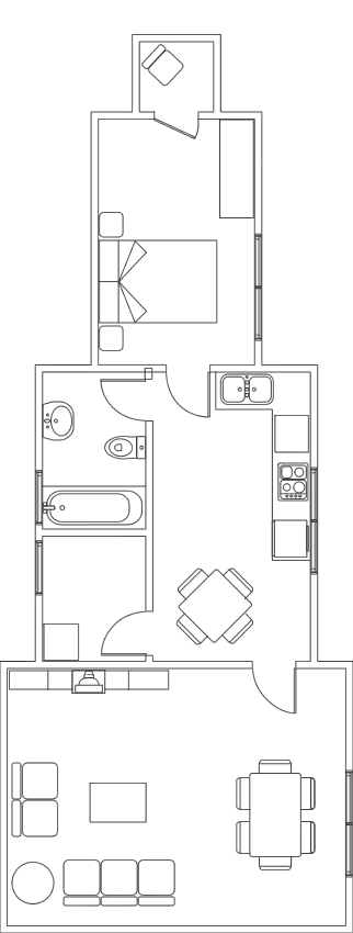Plano de una casa con una habitación pequeña al final
